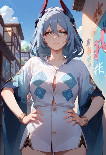 star rail,hanya,oversized graffiti shirt,dolphin shorts  - AI generated anime art