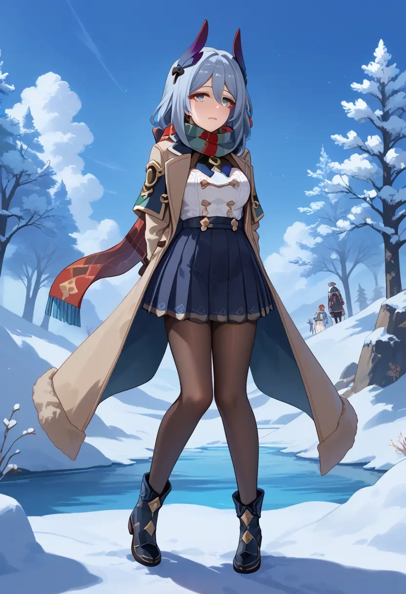 star rail,hanya,winter,student uniform,fur-trimmed coat  - 