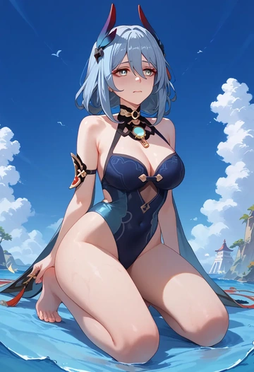 star rail,hanya,racerback swimsuit,striped trim,name tag patch  - AI generated anime art