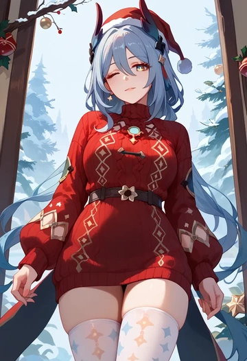 star rail,hanya,Christmas,sweater dress,stockings  - AI generated anime art