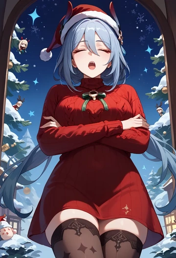 star rail,hanya,Christmas,sweater dress,stockings  - AI generated anime art