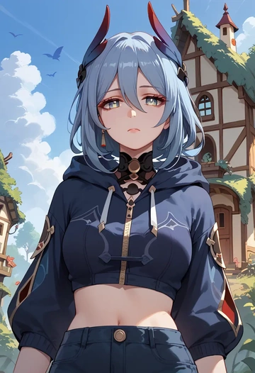 star rail,hanya,crop hoodie,shorts  - AI generated anime art