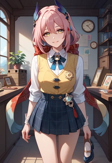 star rail,hanya,spring,student uniform,vest  - AI generated anime art