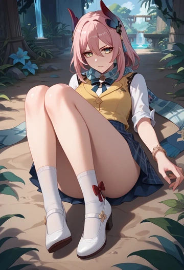 star rail,hanya,spring,student uniform,vest  - AI generated anime art