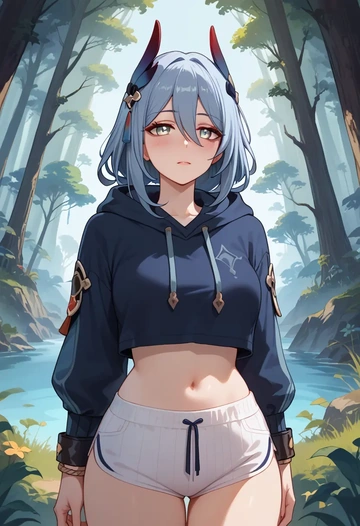 star rail,hanya,hoodie,cropped,high-waisted joggers  - AI generated anime art