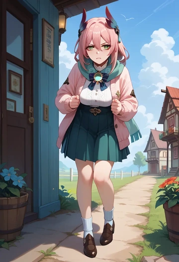 star rail,hanya,spring,student uniform,light cardigan  - AI generated anime art