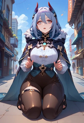 star rail,hanya,cape,hooded,leather pants  - AI generated anime art