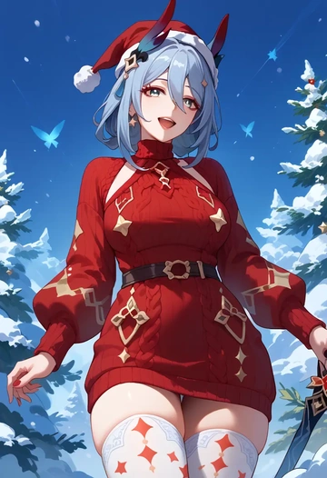 star rail,hanya,Christmas,sweater dress,stockings  - AI generated anime art