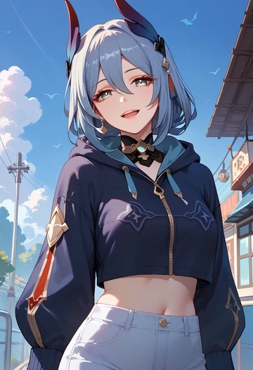 star rail,hanya,crop hoodie,shorts  - AI generated anime art