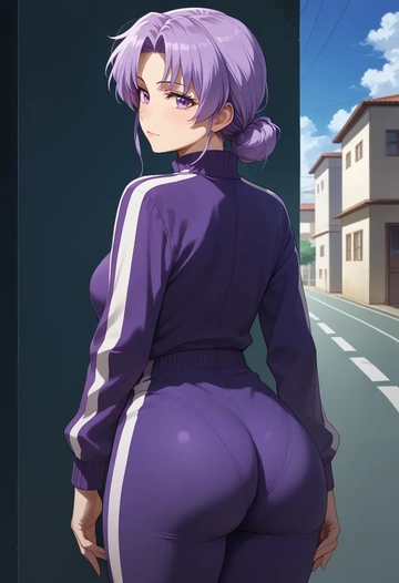 higurashi_no_naku_koro_ni,hanyuu,track suit,back, ass  - AI generated anime art