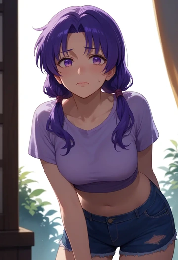 higurashi_no_naku_koro_ni,hanyuu,denim shorts  - AI generated anime art