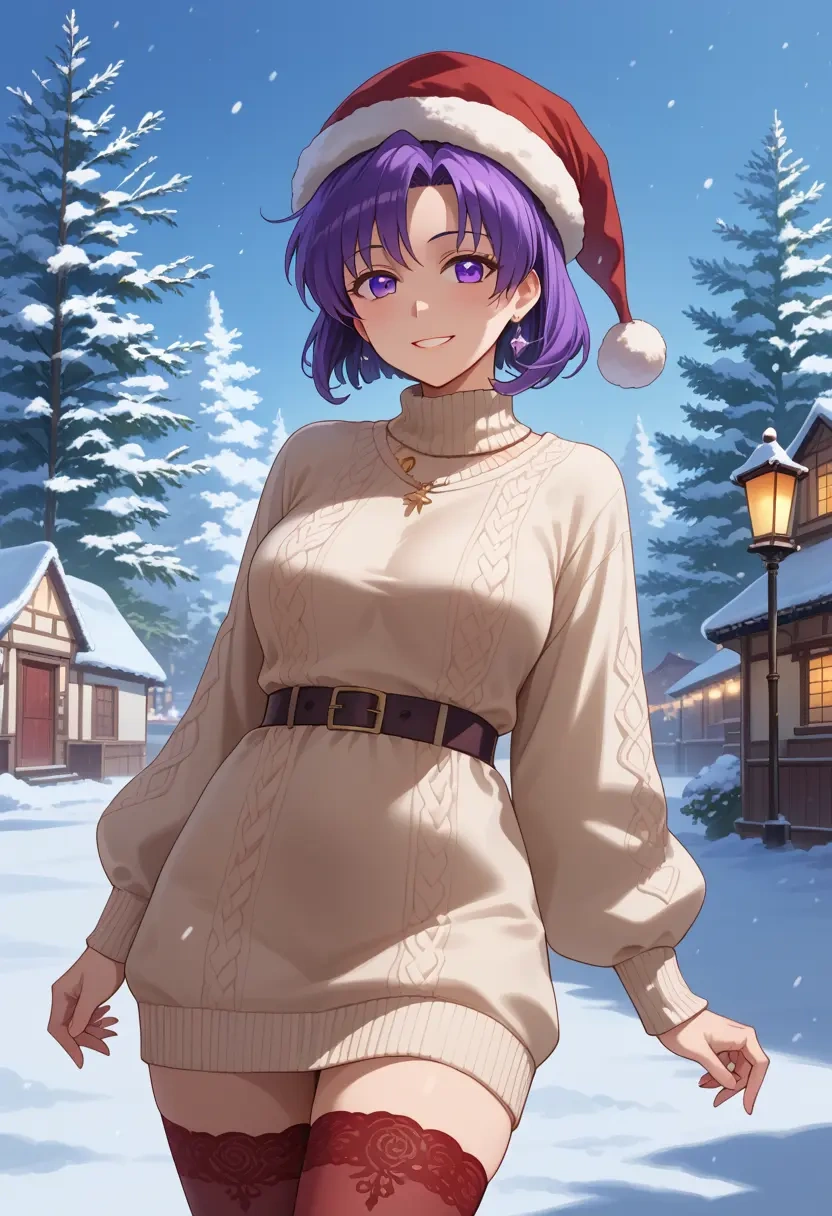 higurashi_no_naku_koro_ni,hanyuu,Christmas,sweater dress,stockings  - 