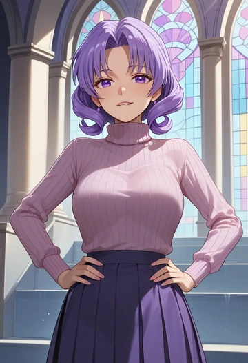 higurashi_no_naku_koro_ni,hanyuu,skirt,pleated,turtleneck sweater  - AI generated anime art