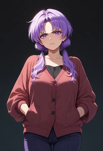 higurashi_no_naku_koro_ni,hanyuu,cardigan,oversized,wide-leg pants  - AI generated anime art