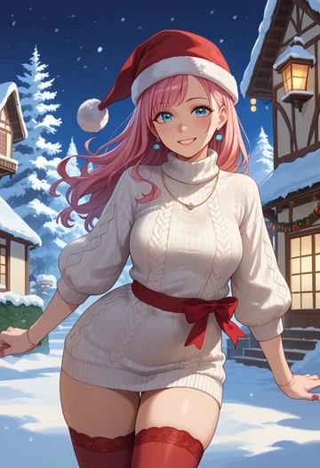 saki,haramura_nodoka,Christmas,sweater dress,stockings  - AI generated anime art