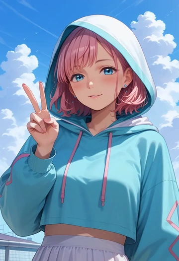 saki,haramura_nodoka,crop windbreaker,shorts  - AI generated anime art