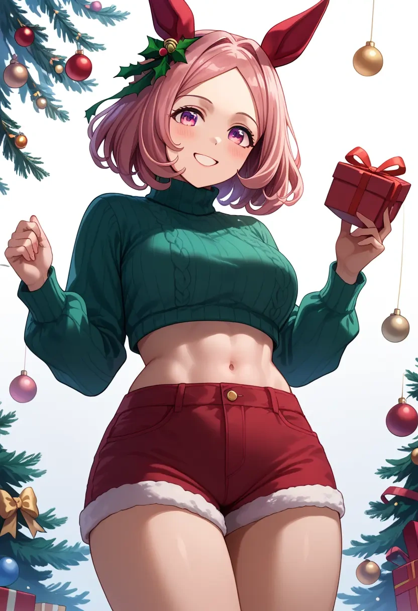 umamusume,haru_urara_(umamusume),Christmas,red velvet shorts,turtleneck sweater  - 