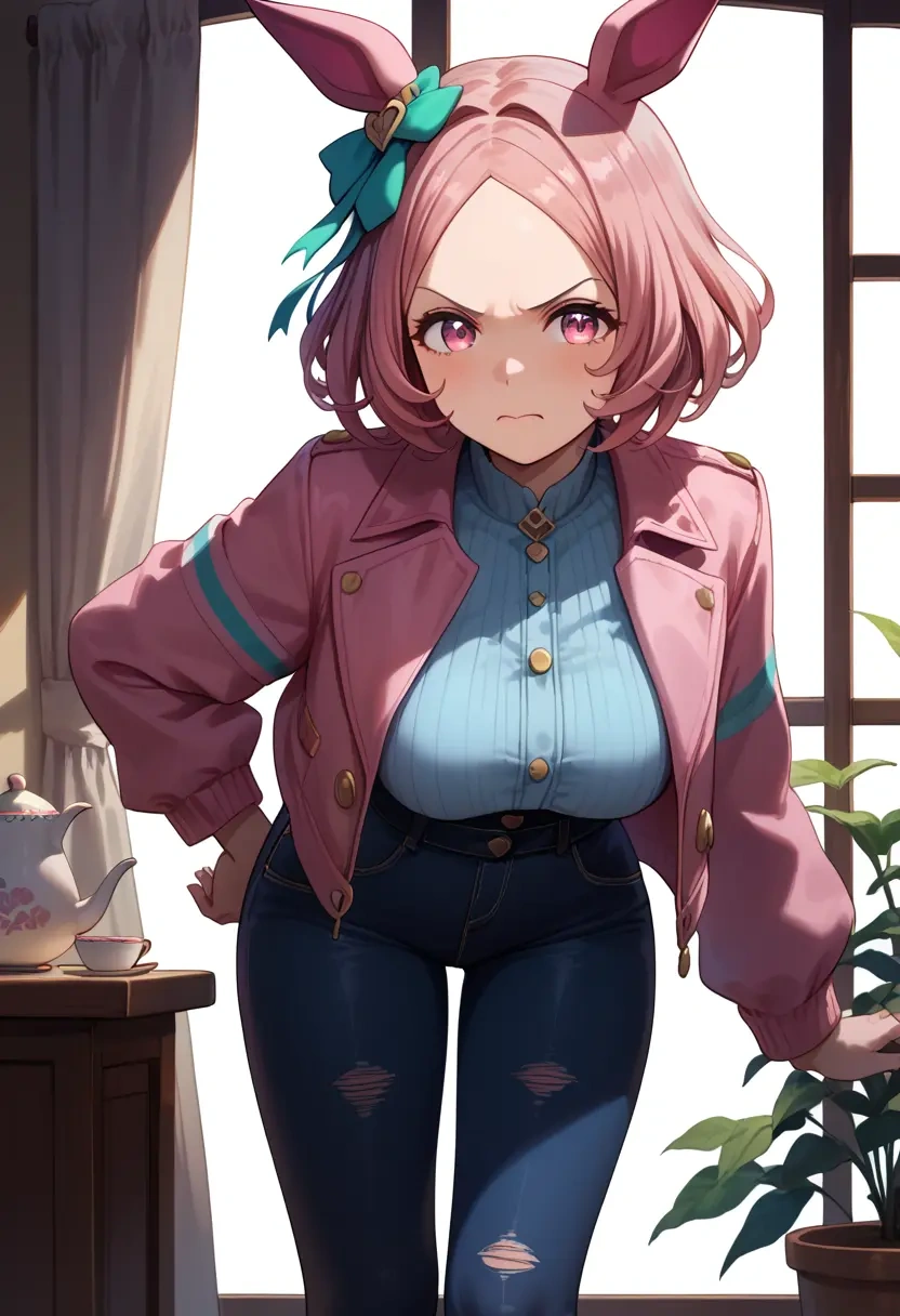 umamusume,haru_urara_(umamusume),denim jacket,cropped,leather leggings  - 