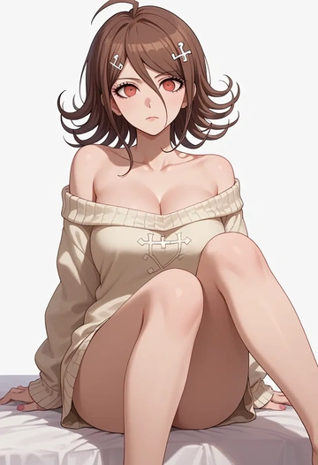 danganronpa_(series),harukawa_maki,cross-legged,off-shoulder,sweater,stockings  - AI generated anime art