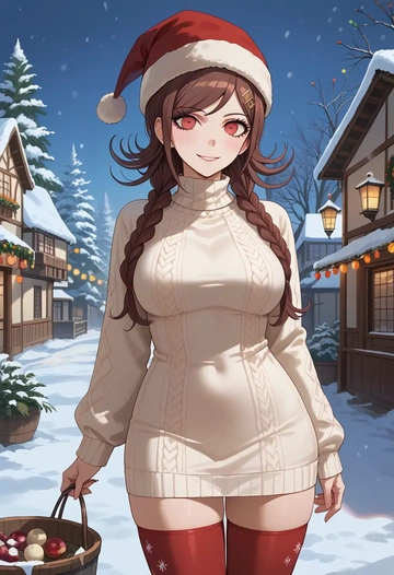 danganronpa_(series),harukawa_maki,Christmas,sweater dress,stockings  - AI generated anime art