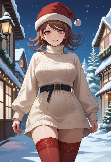 danganronpa_(series),harukawa_maki,Christmas,sweater dress,stockings  - AI generated anime art