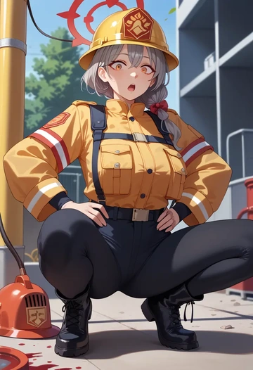 blue_archive,haruna_(blue_archive),firefighter  - AI generated anime art