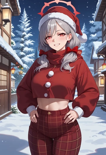 blue_archive,haruna_(blue_archive),Christmas,plaid trousers  - AI generated anime art