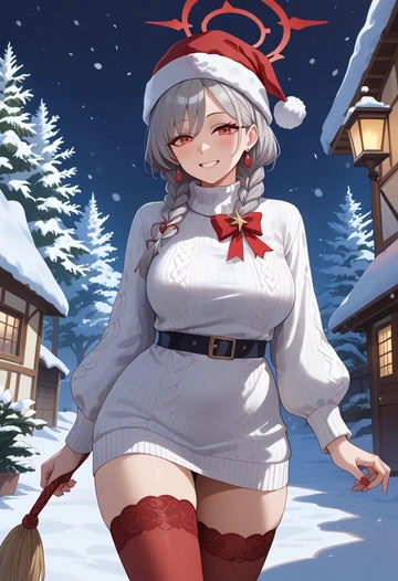 blue_archive,haruna_(blue_archive),Christmas,sweater dress,stockings  - AI generated anime art