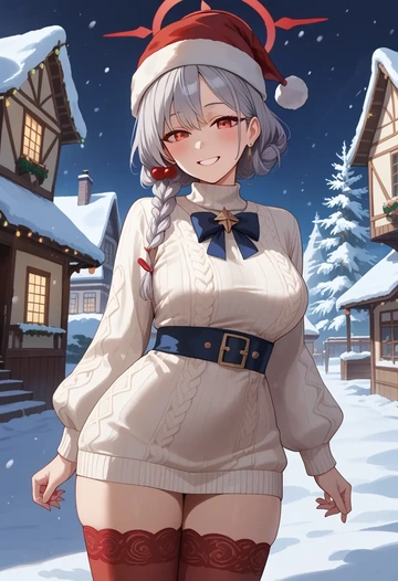 blue_archive,haruna_(blue_archive),Christmas,sweater dress,stockings  - AI generated anime art