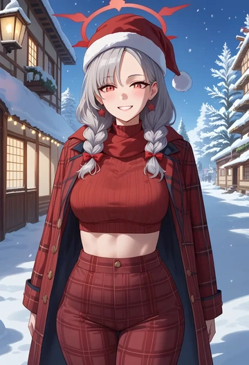 blue_archive,haruna_(blue_archive),Christmas,plaid trousers  - AI generated anime art