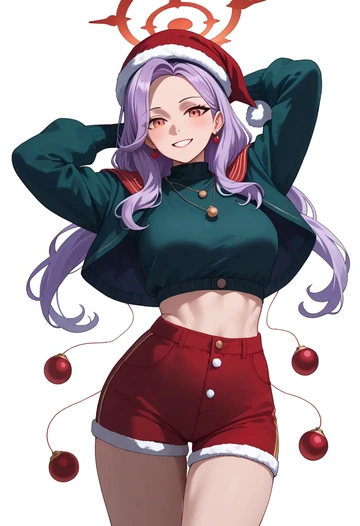 blue_archive,haruna_(blue_archive),Christmas,red velvet shorts  - AI generated anime art