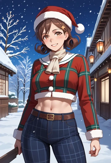 kantai_collection,haruna_(kancolle),Christmas,plaid trousers  - AI generated anime art