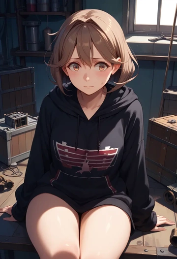 kantai_collection,haruna_(kancolle),oversized graphic hoodie,thigh-high socks,shorts  - AI generated anime art