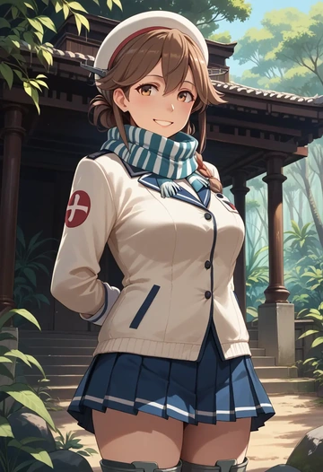 kantai_collection,haruna_(kancolle),winter,student uniform,puffer jacket  - AI generated anime art