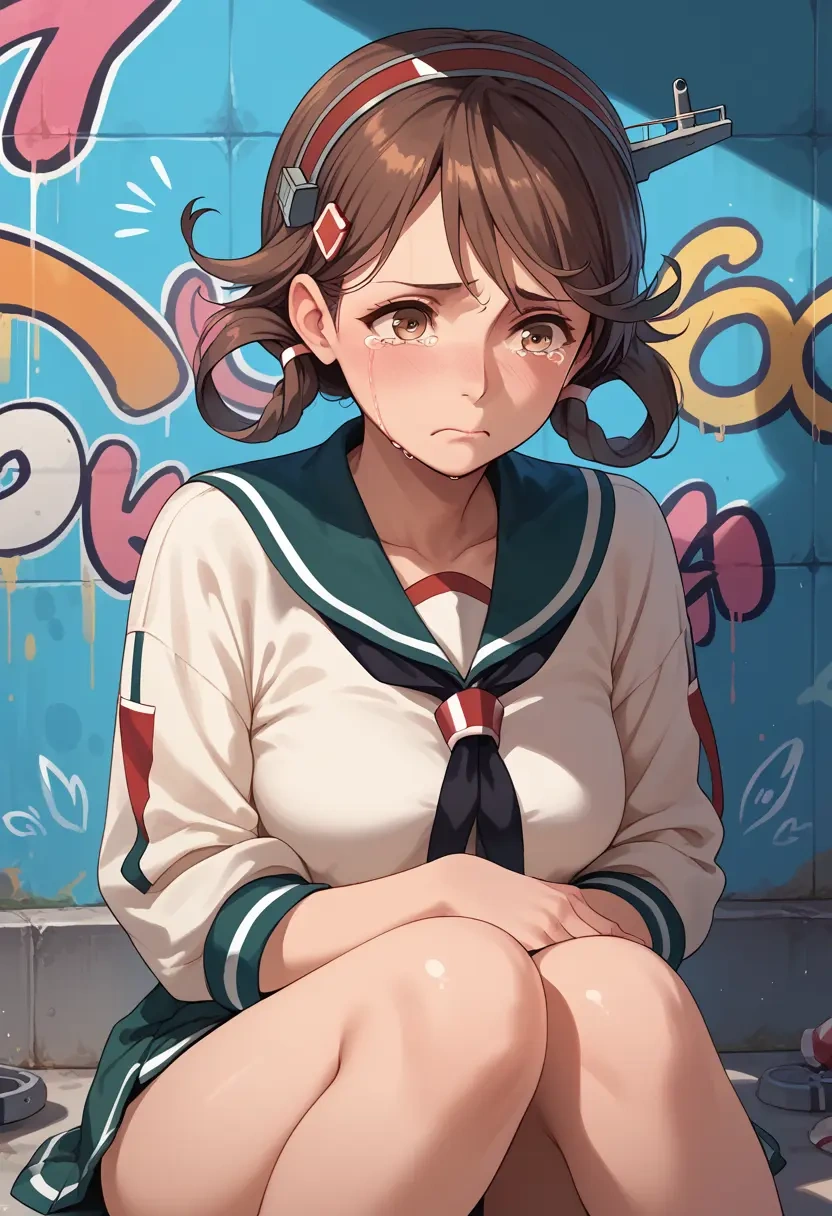 kantai_collection,haruna_(kancolle),cropped graffiti sweatshirt,dolphin shorts  - 