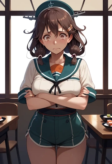 kantai_collection,haruna_(kancolle),graphic tee,shorts,sneakers  - AI generated anime art