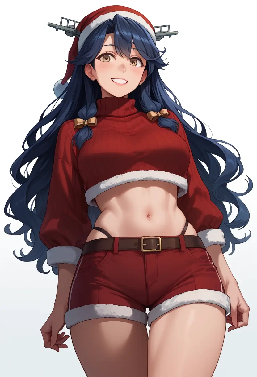 kantai_collection,haruna_kai_ni_(kancolle),Christmas,red velvet shorts,turtleneck sweater  - 