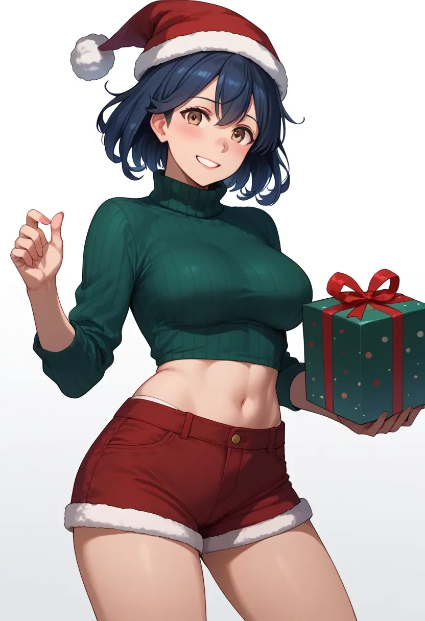 kantai_collection,haruna_kai_ni_(kancolle),Christmas,red velvet shorts,turtleneck sweater  - 