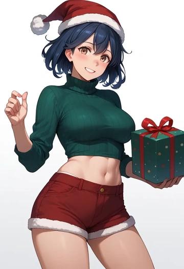 kantai_collection,haruna_kai_ni_(kancolle),Christmas,red velvet shorts,turtleneck sweater  - AI generated anime art