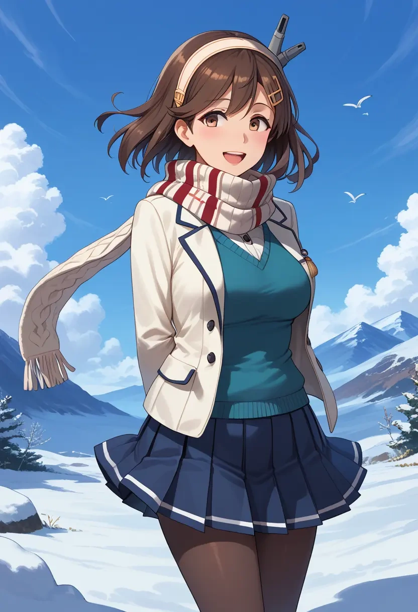 kantai_collection,haruna_kai_ni_(kancolle),winter,student uniform,puffer jacket  - 