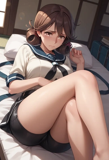 kantai_collection,haruna_kai_ni_(kancolle),leather,shorts  - AI generated anime art