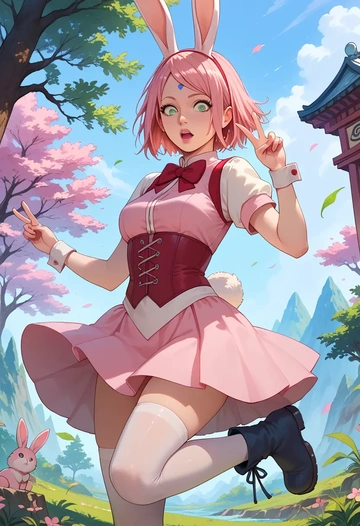 naruto_(series),haruno_sakura,bunny girl  - AI generated anime art