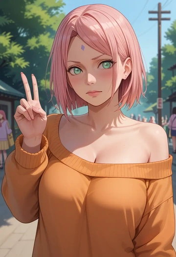 naruto_(series),haruno_sakura,orange,sweater  - AI generated anime art