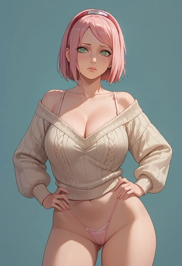 naruto_(series),haruno_sakura,thong,sweater,sexy  - AI generated anime art