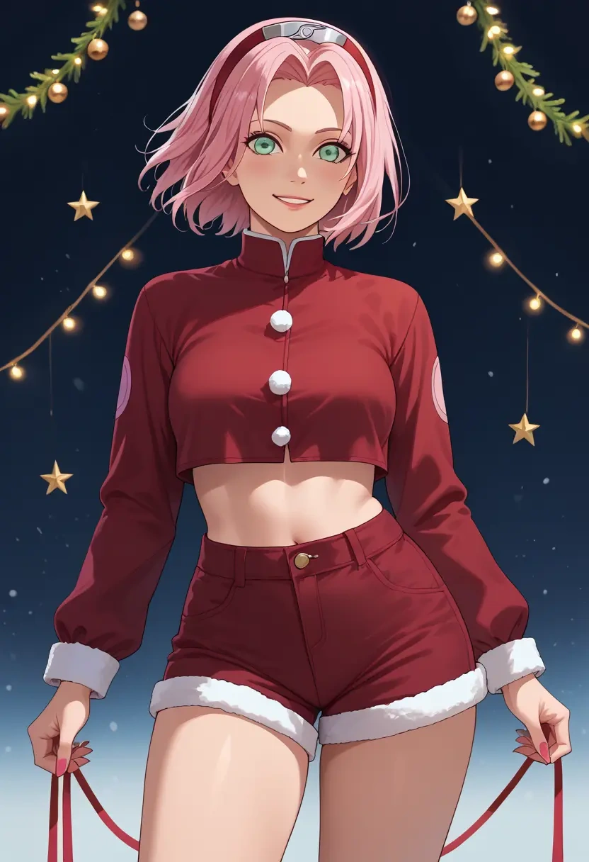 naruto_(series),haruno_sakura,Christmas,red velvet shorts  - 