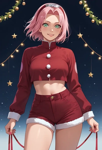 naruto_(series),haruno_sakura,Christmas,red velvet shorts  - AI generated anime art