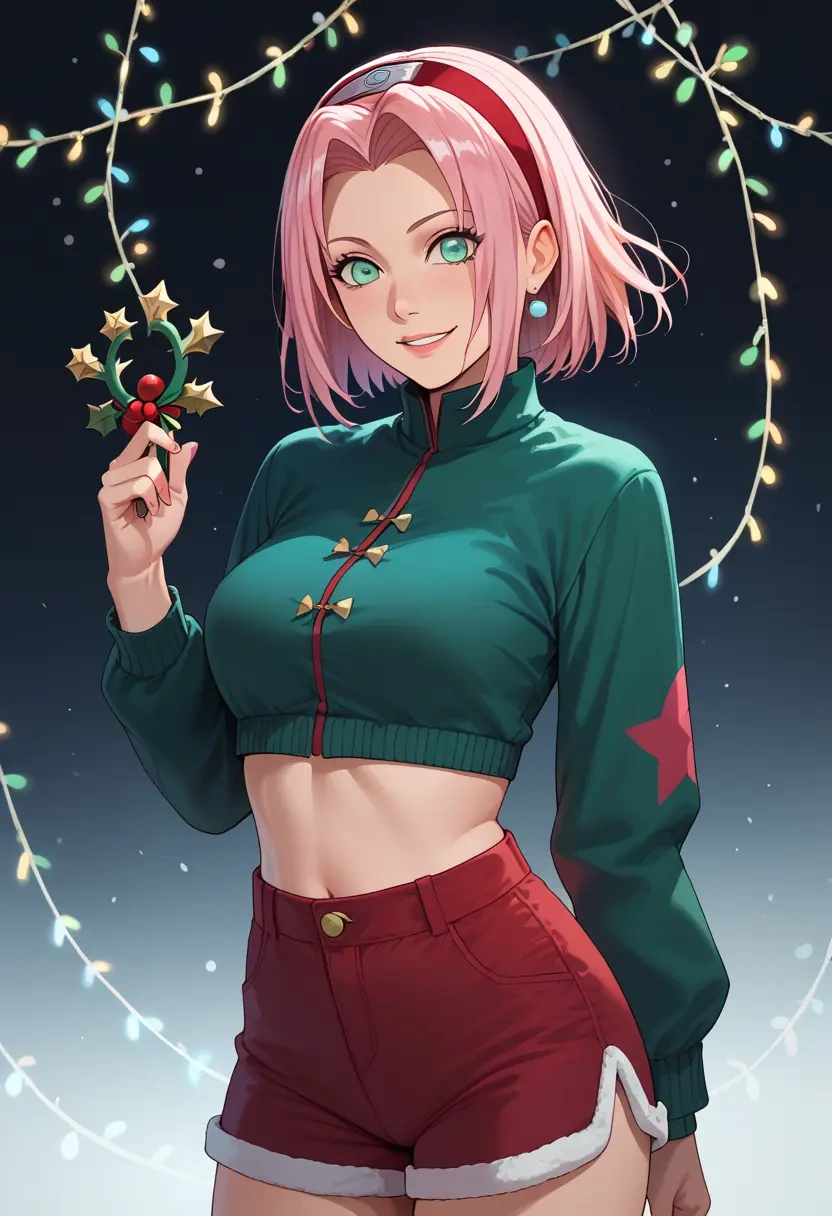 naruto_(series),haruno_sakura,Christmas,red velvet shorts  - 