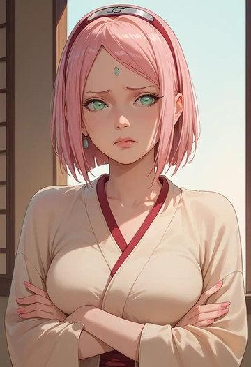 naruto_(series),haruno_sakura,mesh graffiti top,dolphin shorts  - AI generated anime art