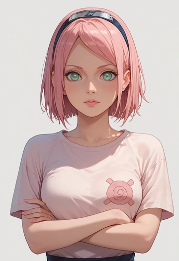 naruto_(series),haruno_sakura,handwritten script shirt,dolphin shorts  - AI generated anime art