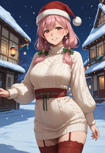 kantai_collection,harusame_(kancolle),Christmas,sweater dress,stockings  - AI generated anime art